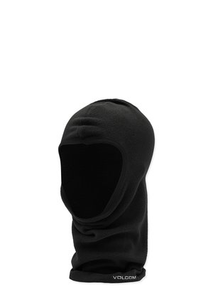 Balaclava en polaire noir avec une texture lisse, un design sans coutures, et un logo brodé au bas. Couvre la tête et le cou.