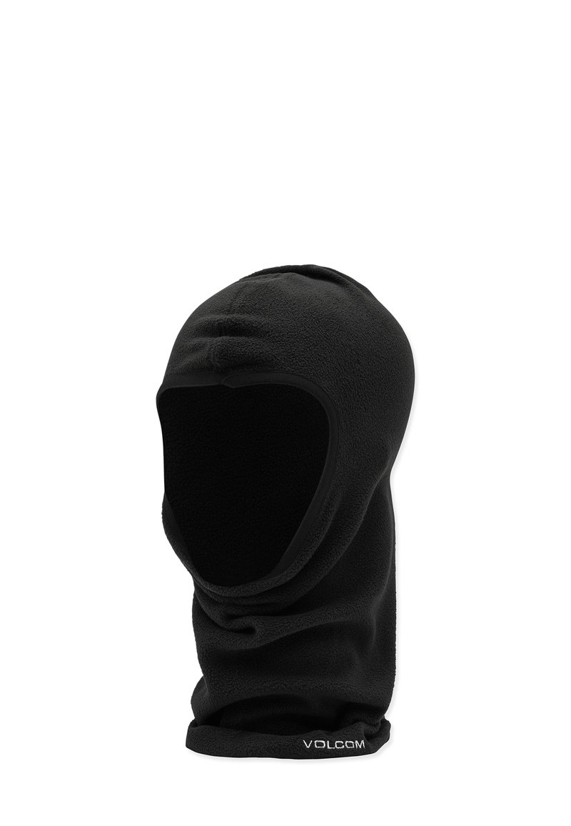 Balaclava en polaire noir avec une texture lisse, un design sans coutures, et un logo brodé au bas. Couvre la tête et le cou.