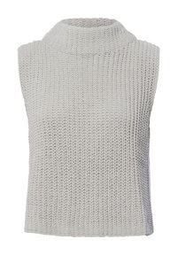 Ärmelloser, hochgeschnittener Pullover in Hellgrau, aus strukturiertem Strickstoff mit lockerer Passform und geradem Saum.
