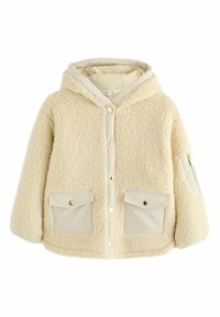 Bergen fleecetakki, jossa on huppu, nepparikiinnitys, kaksi etutaskua ja sivutasku. Pehmeä rakenne, jossa on kontrastisia sileitä kankaita.