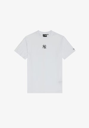 White cotton t-shirt featuring a black logo on the chest, a crew neckline, and short sleeves. Simple design with minimal detailing.
