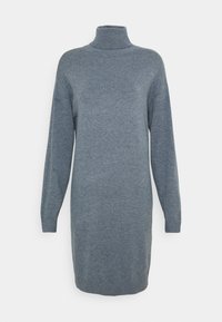 Grå polotröja klänning i mjukt stickat material, med långa ärmar och en avslappnad passform, med en fåll som faller ovanför knäna.