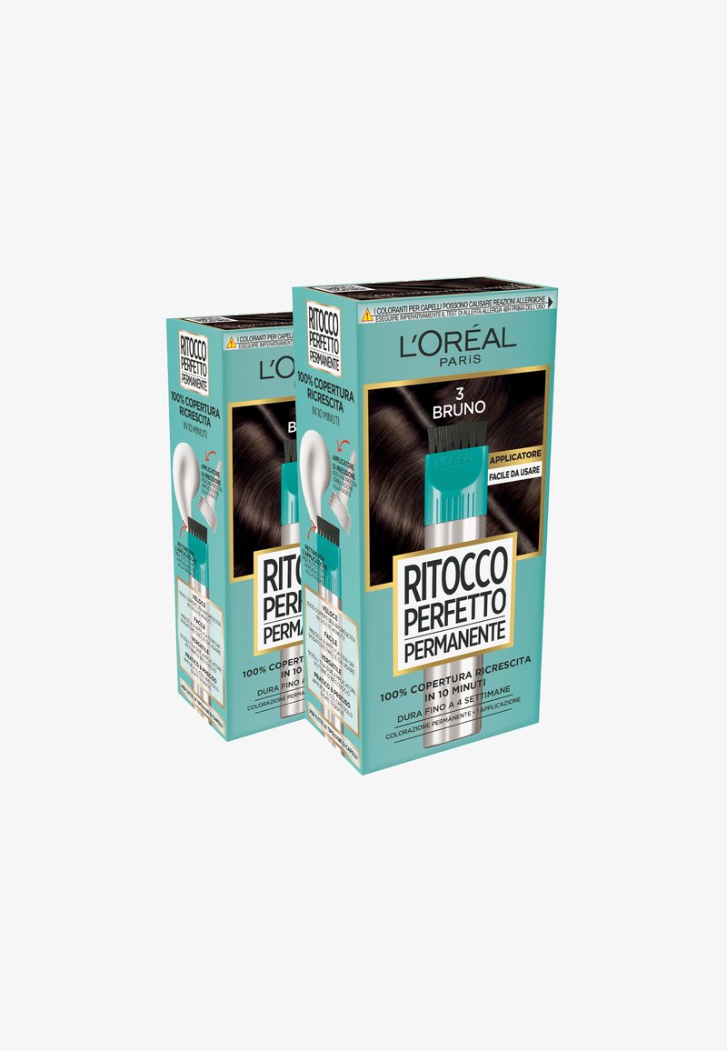 L'Oréal Paris - L'ORÉAL PARIS COLORAZIONE RITOCCO PERFETTO PERMANENTE 100% COPERTURA RICRESCITA APPLICATORE E PETTINE INTEGRATI - 2 PACK - Tinte capelli - bruno, Ingrandire
