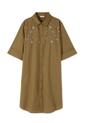 Oltre, VESTITO CHEMISIER CON CASTONI - Blusenkleid - verde militare