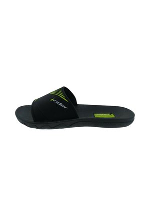 Sandalo slide nero con logo Rider verde e bianco sulla fascia e suola testurizzata per una maggiore aderenza.