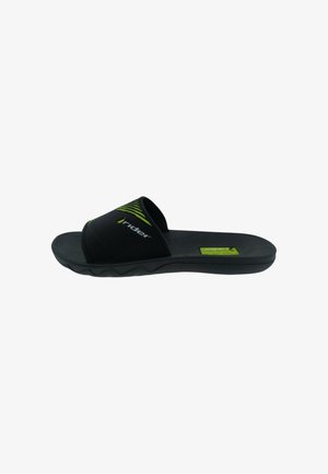 Sandalo slide nero con logo Rider verde e bianco sulla fascia e suola testurizzata per una maggiore aderenza.