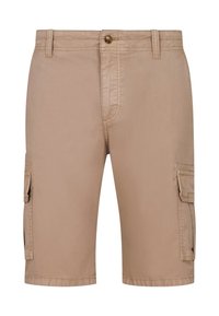 Beige cargo shorts with two side pockets, a button closure, and a flat front. Made of cotton with a smooth texture and straight cut.