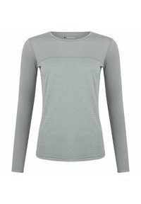 Lichtgrijs langsl sleeve shirt gemaakt van zacht materiaal, met een ronde halslijn, vlakke naden en een licht gestructureerde afwerking.