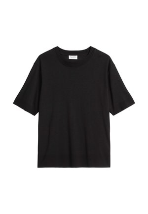 Black short-sleeve T-shirt with a classic crew neck design, made from a soft fabric, featuring a relaxed fit and minimal styling.