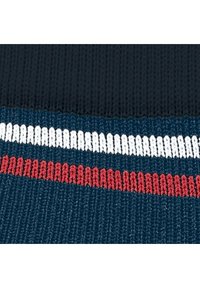 Tessuto lavorato a maglia caratterizzato da strisce orizzontali blu scuro, bianche e rosse. Il materiale ha una finitura testurizzata con larghezze di strisce alternate.