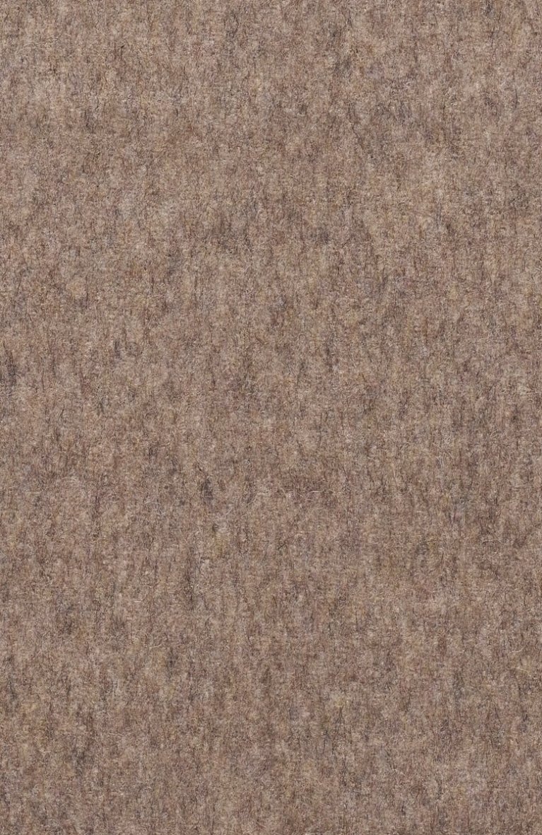 Tessuto in feltro nelle tonalità di marrone con una superficie texture. Il design presenta un aspetto morbido e uniforme con sottili variazioni di colore.