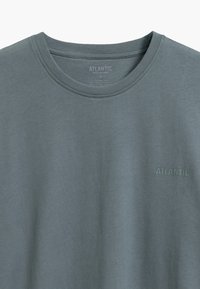 Szary T-shirt z okrągłym dekoltem, wykonany z miękkiego materiału. Posiada logo "ATLANTIC" w tonacji koloru, gładką fakturę i prosty design.