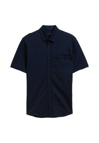 Korte mouwen marineblauw shirt gemaakt van geweven stof, met een button-down kraag, een borstzak en subtiele textuur. Ontwerp met een klassieke pasvorm.