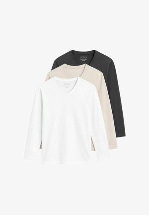 3 PACK - T-shirt à manches longues - white/beige/dark grey