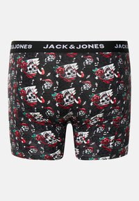 Boxer briefs neri con un motivo ripetuto di teschi e rose, con accenti di rosso, verde e bianco. Vita elastica con logo.