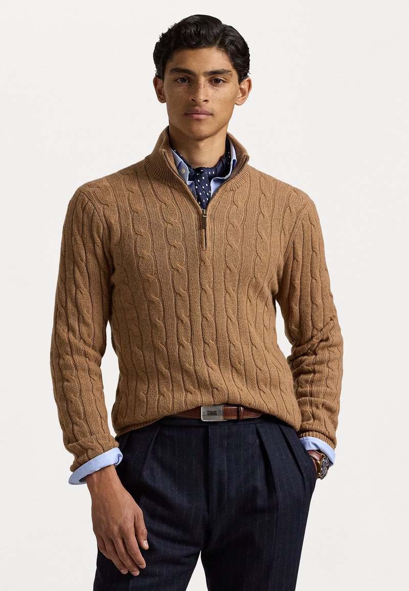 Polo Ralph Lauren CABLE-KNIT CASHMERE QUARTER-ZIP JUMPER - Džemperis - brown sugar melange