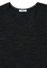 Maglione nero lavorato a maglia con scollo a V. Tessuto morbido, con un sottile motivo melange. L'etichetta riporta "CECI."