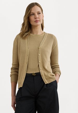 Rib Knit Linen Blend V Neck Cardigan - Cardigan - camel