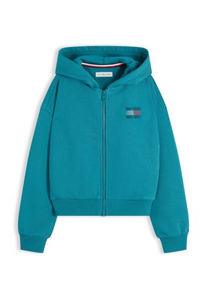 Tommy Hilfiger, TOMMY RHINESTONE ZIP THROUGH - Sweat zippé - platinum teal