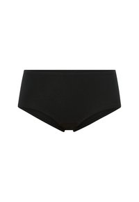 Zwarte katoenen slipjes met een gladde afwerking, voorzien van een brede tailleband en geen zichtbare naden voor comfortabel gebruik.