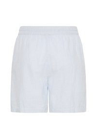 Short en velours côtelé bleu clair avec taille élastique et coupe droite, présenté sur fond blanc uni.