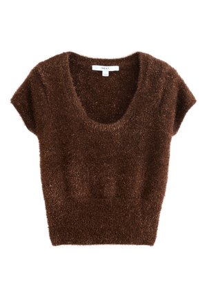 Next REGULAR FIT - SPARKLE SCOOP NECK - Lihtne T-särk - chocolate brown