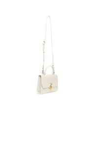 Borsa a mano in pelle bianca con forma strutturata, chiusura in metallo dorato, tracolla removibile e manico corto.