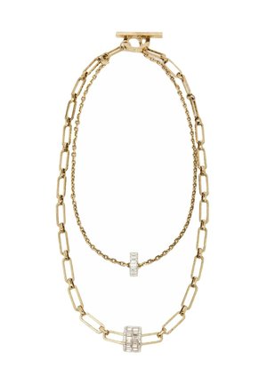Collier superposé en ton or avec une chaîne épaisse et des maillons délicats, orné d'accents en zirconium cubique et d'un fermoir sécurisé.