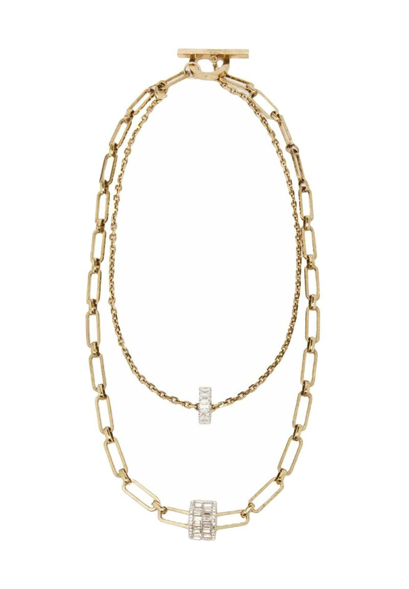 Collier superposé en ton or avec une chaîne épaisse et des maillons délicats, orné d'accents en zirconium cubique et d'un fermoir sécurisé.