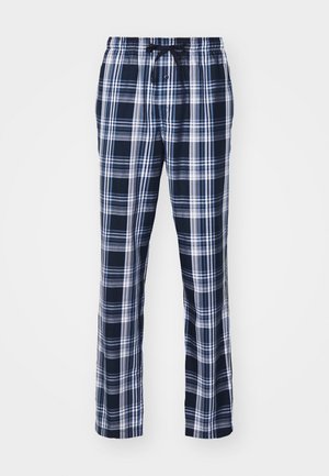 Navy- und weiße karierte Schlafhose mit elastischem Bund und Kordelzug; aus einem weichen Stoff mit lässiger Passform.