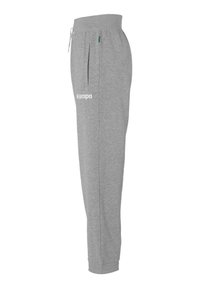 Grå sweatpants lavet af en bomuldsblanding; tapered design med elastisk talje og sidelommer; har "Kempa" logo i hvid.
