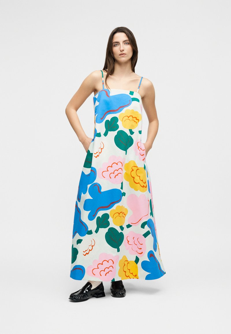knee length dresses for ladies Marimekko Migot Unikko Dress, Blue With Green & Pink Pistol Flowers main image 0