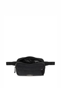 Bolsa de vellón negra con cierre de cremallera, forro interior suave y una correa ajustable. Logo destacado en la parte frontal.