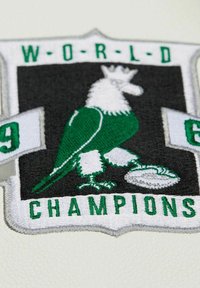 Toppa ricamata con design di un'aquila verde e bianca, su sfondo nero con il testo "WORLD CHAMPIONS 1969" sopra e sotto.