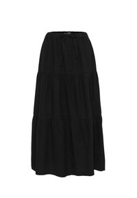 Gonna maxi nera a strati realizzata in tessuto leggero, con una vita elastica dotata di cordoncino e una vestibilità fluida e rilassata.