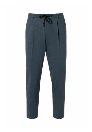 Grijze taps toelopende broek met een gestructureerd patroon, verstelbare trekkoord taille en voorplooien. Lichtgewicht stof met zijzakken.