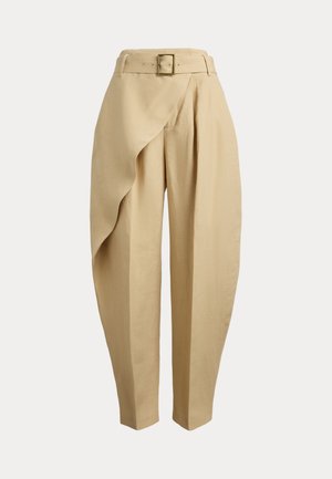 LINEN TAPERED WRAP PANT - Nohavice - dune tan