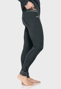 Graue Sportleggings mit einem figurbetonten Design. Hergestellt aus einem glatten Material, ausgestattet mit einem kontrastierenden Bündchen und minimaler Markenkennzeichnung.