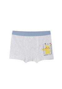 Gray cotton boyshorts with a light blue waistband. Features a colorful Pikachu graphic and text "#0025" on the side.