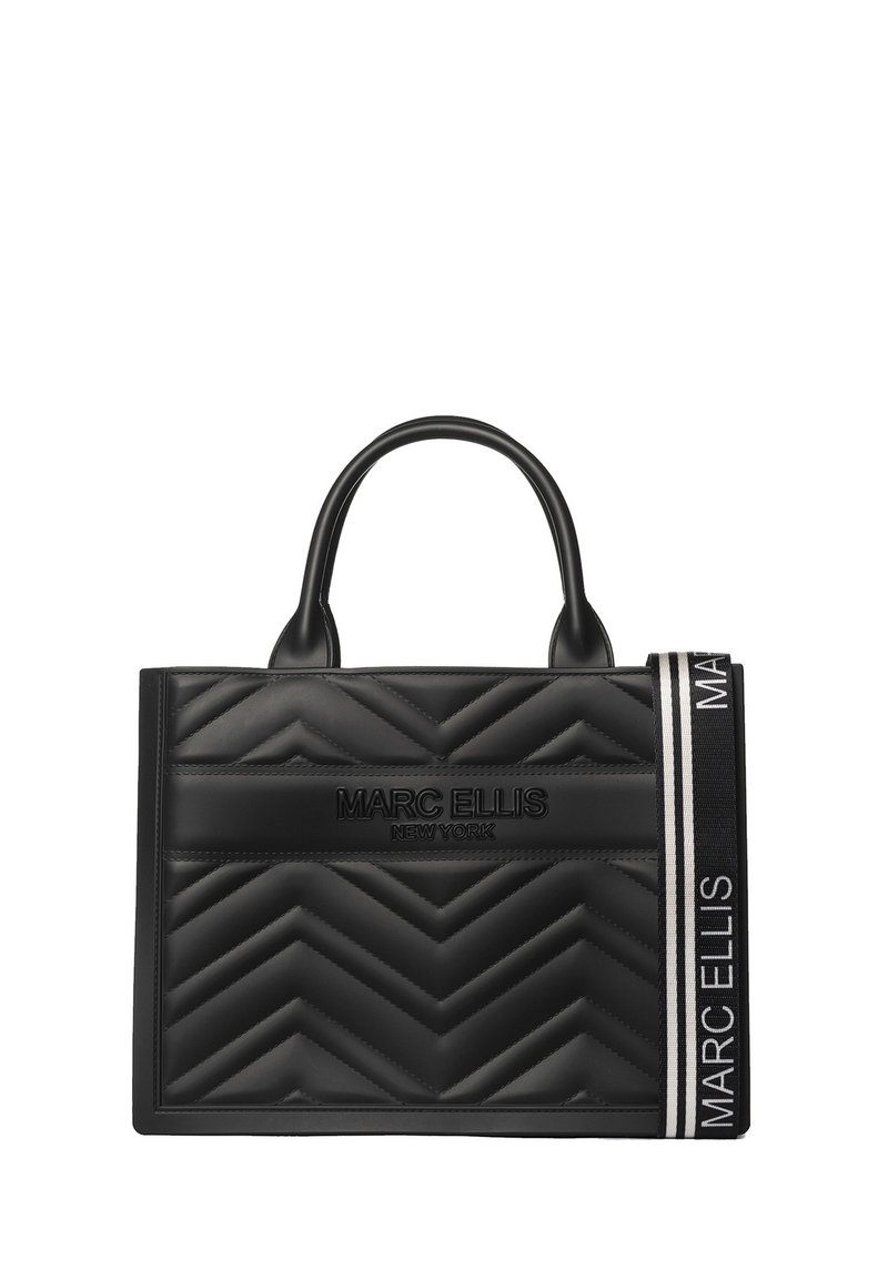 Borsa tote nera trapuntata con motivo a zigzag, dotata di due manici e di una tracolla laterale con marchio. Realizzata in materiale morbido.
