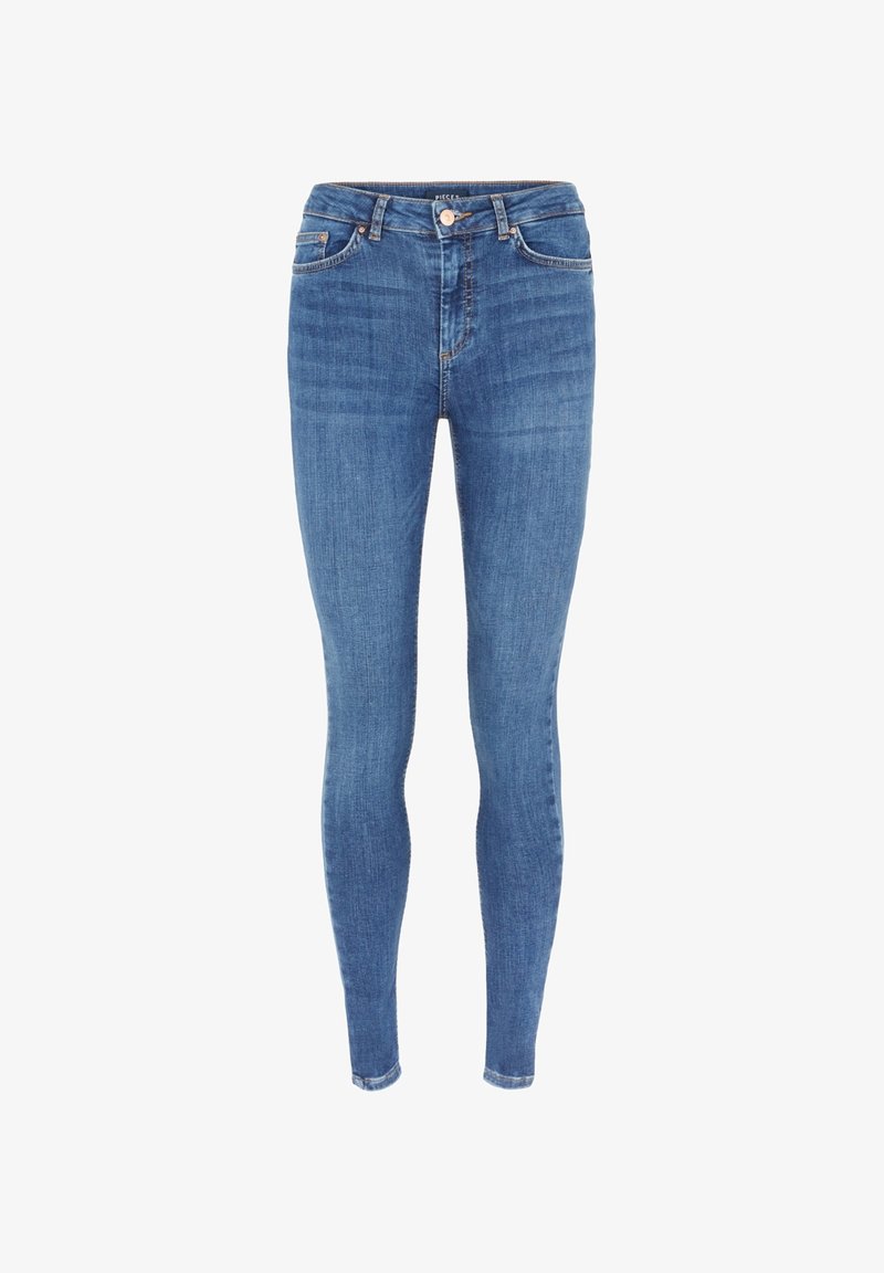 Smala jeans i medelblå denim, med fem fickor, en framknappstängning och subtila blekningar på låren för textur.