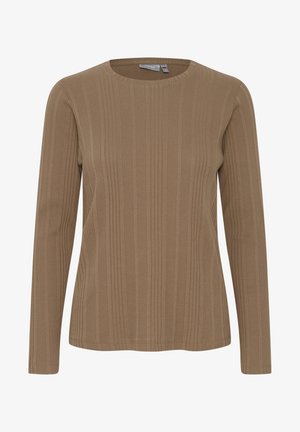 Brązowa, prążkowana bluzka z długim rękawem i okrągłym dekoltem, charakteryzująca się dopasowanym krojem i miękką teksturą, idealna do codziennych stylizacji.