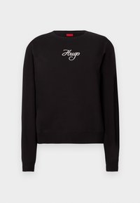 Zwarte sweatshirt van een katoenmix, met een ronde hals, lange mouwen, geribbelde manchetten en een geborduurd "Hugo" logo op de borst.