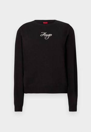 Zwarte sweatshirt van een katoenmix, met een ronde hals, lange mouwen, geribbelde manchetten en een geborduurd "Hugo" logo op de borst.