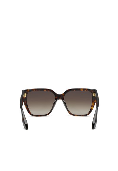 Lunettes de soleil carrées oversize à motif écaille avec des verres dégradés marron, vues de face sur un fond blanc.