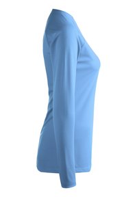 Langsleeve shirt in lichtblauwe stof, met een ronde halslijn en een gladde textuur met een getailleerde pasvorm.