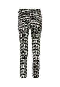 Schwarz-weiße gemusterte Hosen mit Slim-Fit, die ein geometrisches Design, eine glatte Textur und einen elastischen Bund aufweisen.