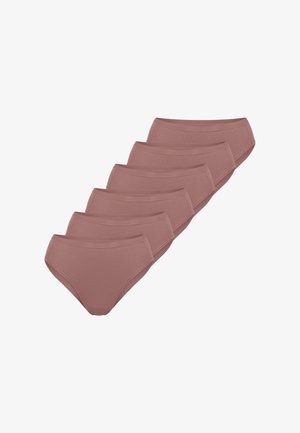 Vrouwen katoenen bikini onderbroek in rosé kleur. Heeft een klassieke snit met een zachte elastische tailleband, zes stuks getoond, gladde textuur.