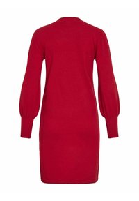 Robe en maille rouge à manches longues bouffantes et poignets ajustés, vue de dos sur fond blanc.