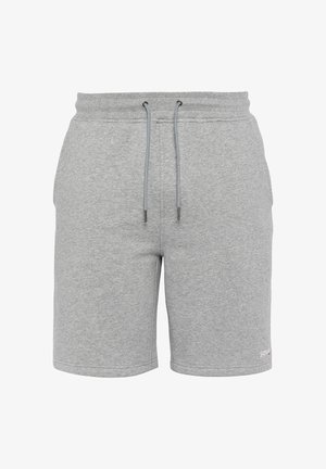 Shorts en coton gris avec une taille élastique et un cordon de serrage réglable. Dotés de poches latérales et d'une coupe droite. Design simple.